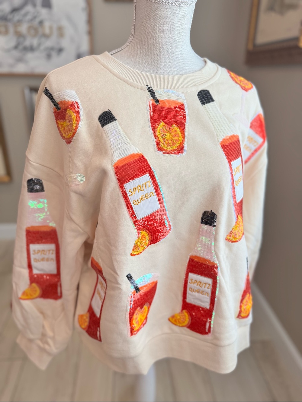 New! QUEEN OF SPARKLES Spritz Queen Sequin Drink Sweatshirt